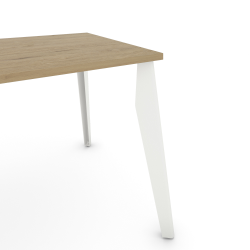 Plateau de table à manger rectangulaire décor chêne clair, pieds acier coloris blanc