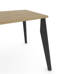 Plateau de table à manger rectangulaire décor chêne clair, pieds acier coloris carbone