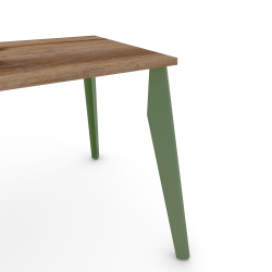 Plateau de table à manger rectangulaire décor chêne vieilli, pieds acier coloris vert