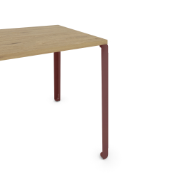 Plateau décor chêne clair pour table à manger rectangulaire, pieds acier coloris red brown métallisé
