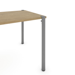Plateau décor chêne clair pour table à manger rectangulaire, pieds acier coloris gris métallisé