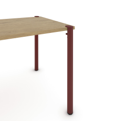 Plateau décor chêne clair pour table à manger rectangulaire, pieds acier coloris red brown métallisé