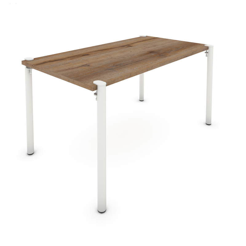 Table à manger rectangulaire décor chêne vieilli coloris blanc Ursa