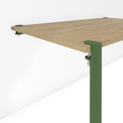 Plateau de table murale rectangulaire décor chêne clair, pieds et support acier coloris vert