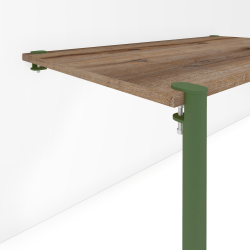 Plateau décor chêne vieilli pour table murale rectangulaire, pieds et supports muraux coloris vert