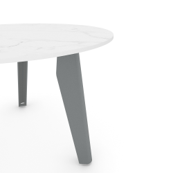Plateau de la table basse ronde décor marbre, pieds acier gris métallisé