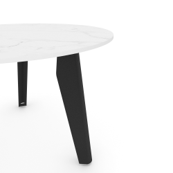 Plateau de la table basse ronde décor marbre, pieds acier carbone