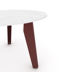 Plateau de la table basse ronde décor marbre, pieds acier red brown métallisé