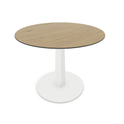 Table à manger ronde décor chêne clair coloris blanc Phénix