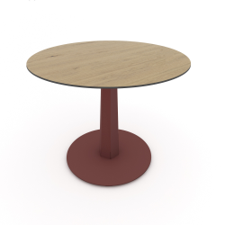Table à manger ronde décor chêne clair coloris red brown métallisé Phénix