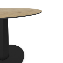 Plateau décor chêne clair pour table à manger ronde, pied acier coloris carbone