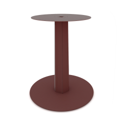 Table à manger ronde décor chêne clair avec pied central acier Zircon coloris red brown métallisé