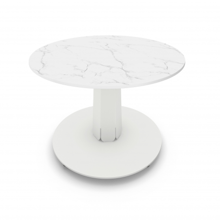 Table basse ronde décor marbre coloris blanc Cygne Table basse ronde décor marbre coloris blanc Cygne