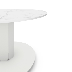 Plateau de table basse ronde décor marbre, pied acier coloris blanc