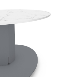 Plateau de table basse ronde décor marbre, pied acier coloris gris métallisé