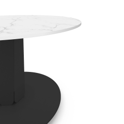 Plateau de table basse ronde décor marbre, pied acier coloris carbone
