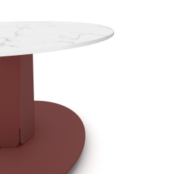 Plateau de table basse ronde décor marbre, pied acier coloris red brown métallisé
