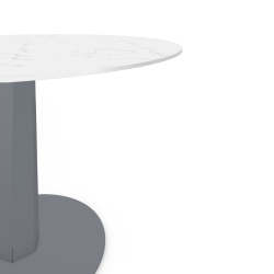 Plateau décor marbre pour table à manger ronde, pied acier coloris gris métallisé