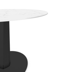 Plateau décor marbre pour table à manger ronde, pied acier coloris noir