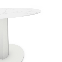 Plateau décor marbre pour table à manger ronde, pied acier coloris blanc