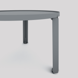 Détail de la table basse en acier Jade de forme ronde, coloris gris