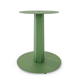 Table à manger ronde décor chêne clair équipée d'un pied central acier vert