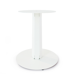 Table à manger ronde décor marbre équipée d'un pied central acier Zircon coloris blanc