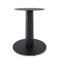 Table à manger ronde décor marbre équipée d'un pied central acier Zircon coloris noir