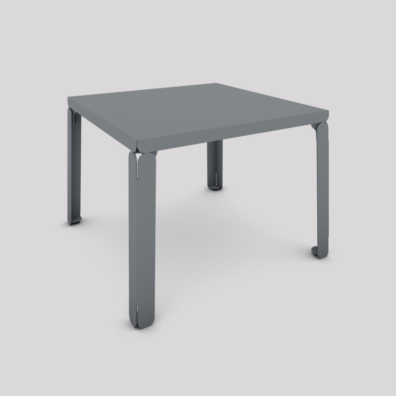 Table basse en acier, forme carré, couleur gris métallisé