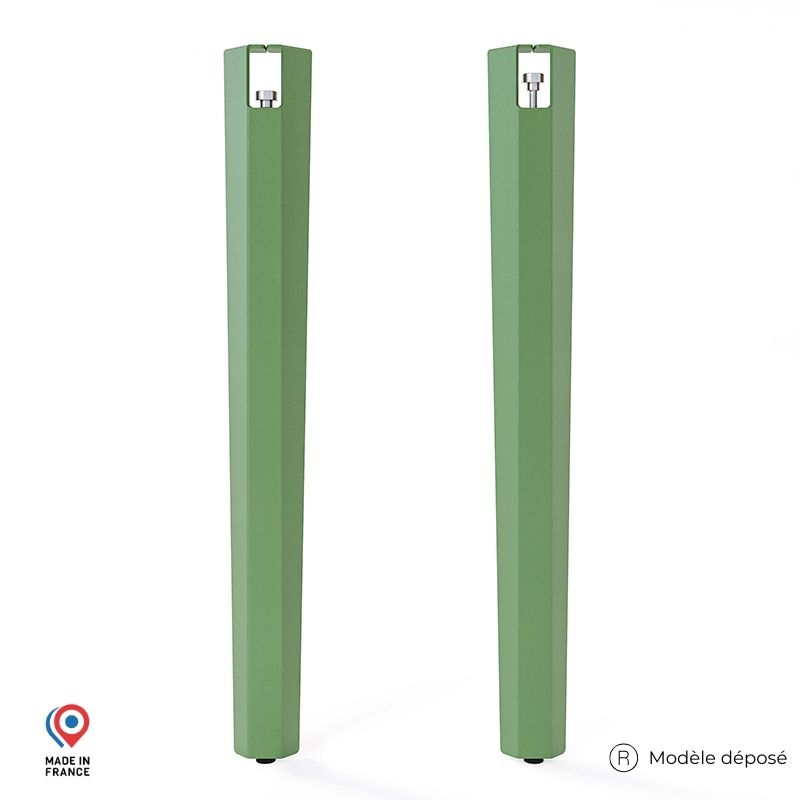 Lot de deux pieds de table haute en acier vert Saphir