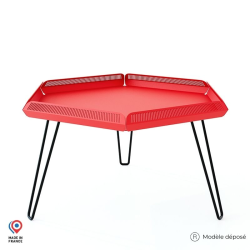 Table de jardin en acier Céleste rouge avec pieds épingle noirs