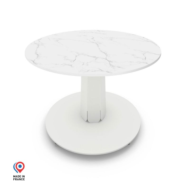 Table basse ronde décor marbre coloris blanc Cygne