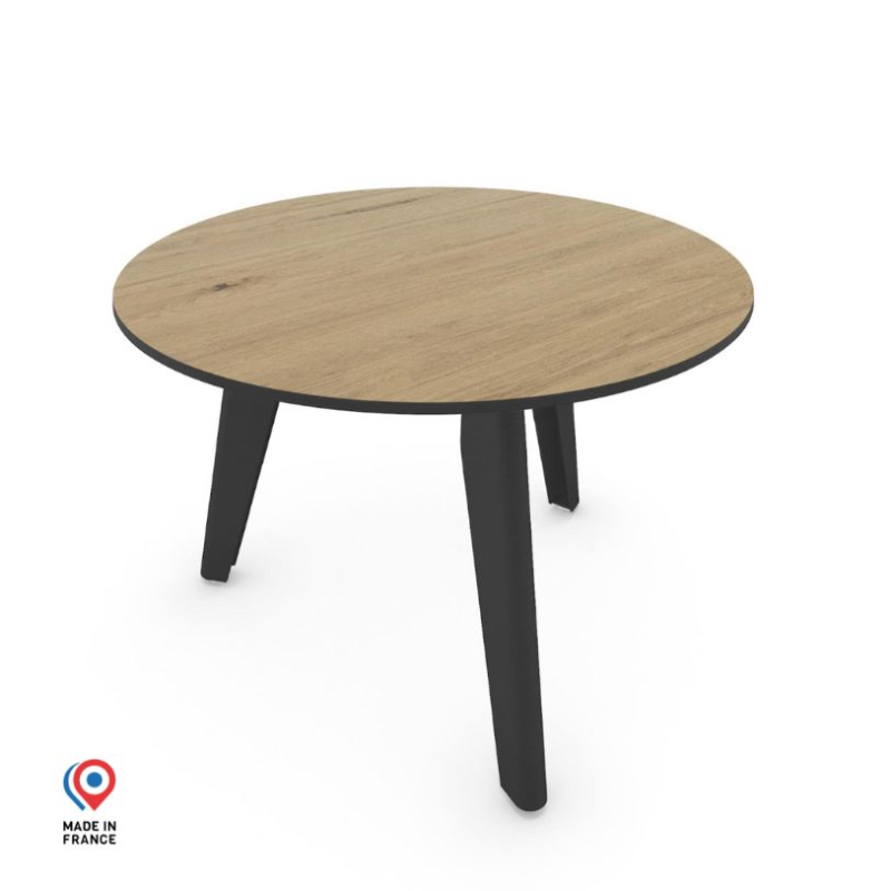 Table basse ronde décor chêne clair coloris noir Epsilon