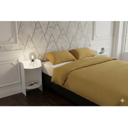 Table de chevet en acier blanc Luna dans chambre à coucher vue de près