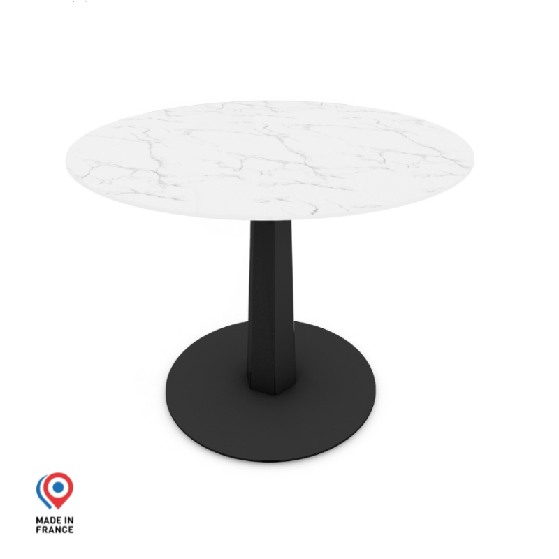 Table à manger ronde décor marbre coloris noir Aquila